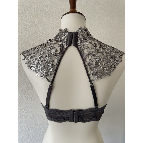 Kaviar Lingerie Bra High Neck Metallic Crochet Underwire - Picture 8 of 12